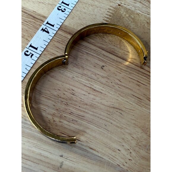 Kate Spade Gold & Black Enamel Hinge Bangle Bracelet With Spade Cutout Design - Picture 5 of 8